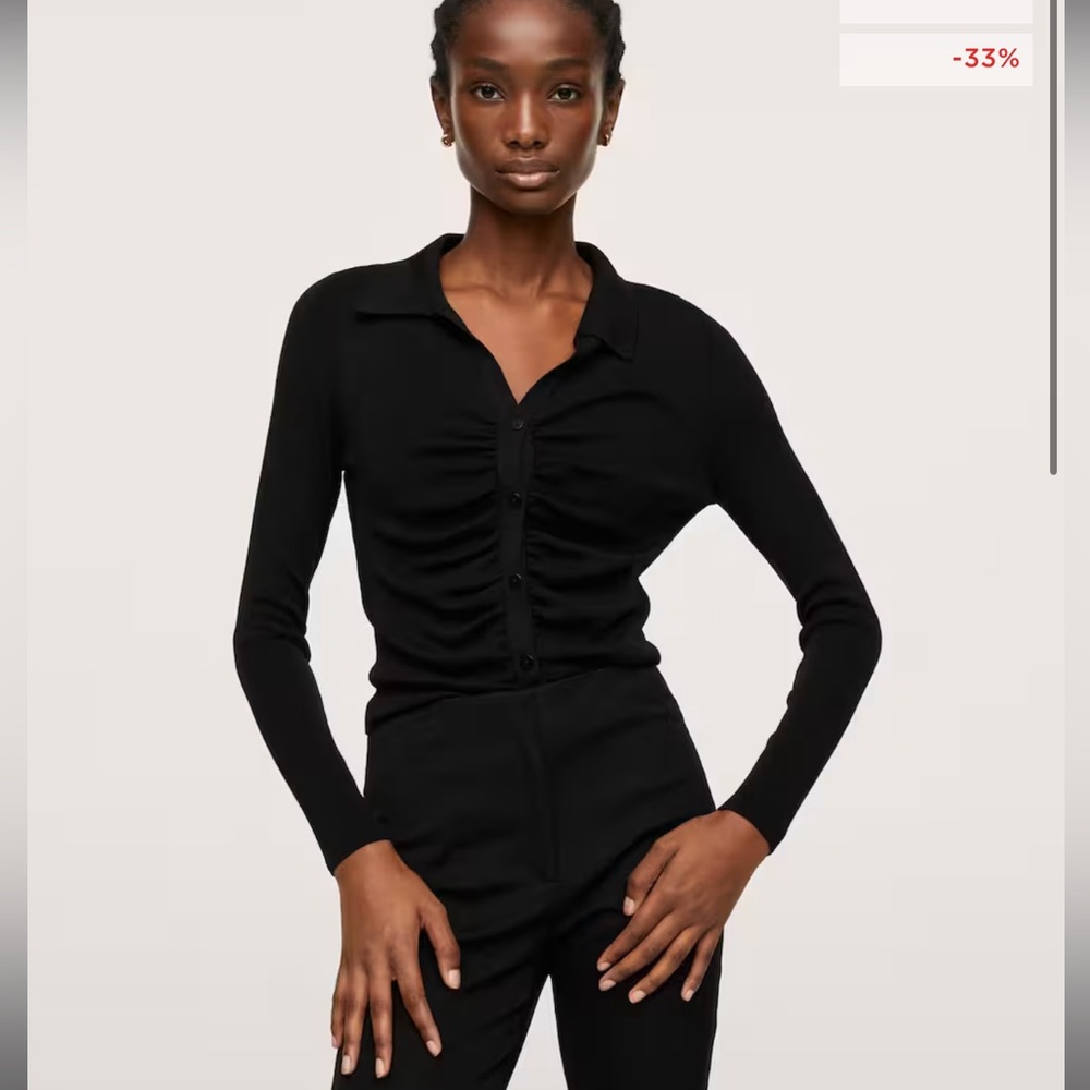 MANGO Gathered Knitted Cardigan in Black